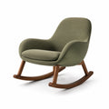Sillón mecedora de poliéster verde con patas de madera de nogal
