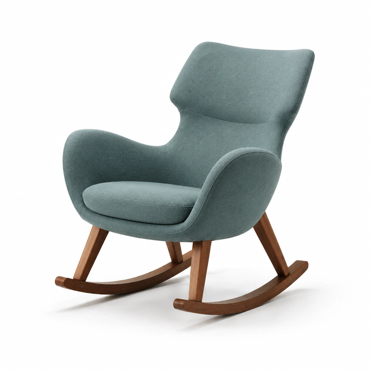 Silla mecedora de tela con patas de madera