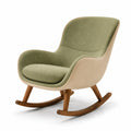Mecedora de Madera con Tapizado Verde y Beige