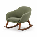 Sillón mecedora de tejido verde con base de madera