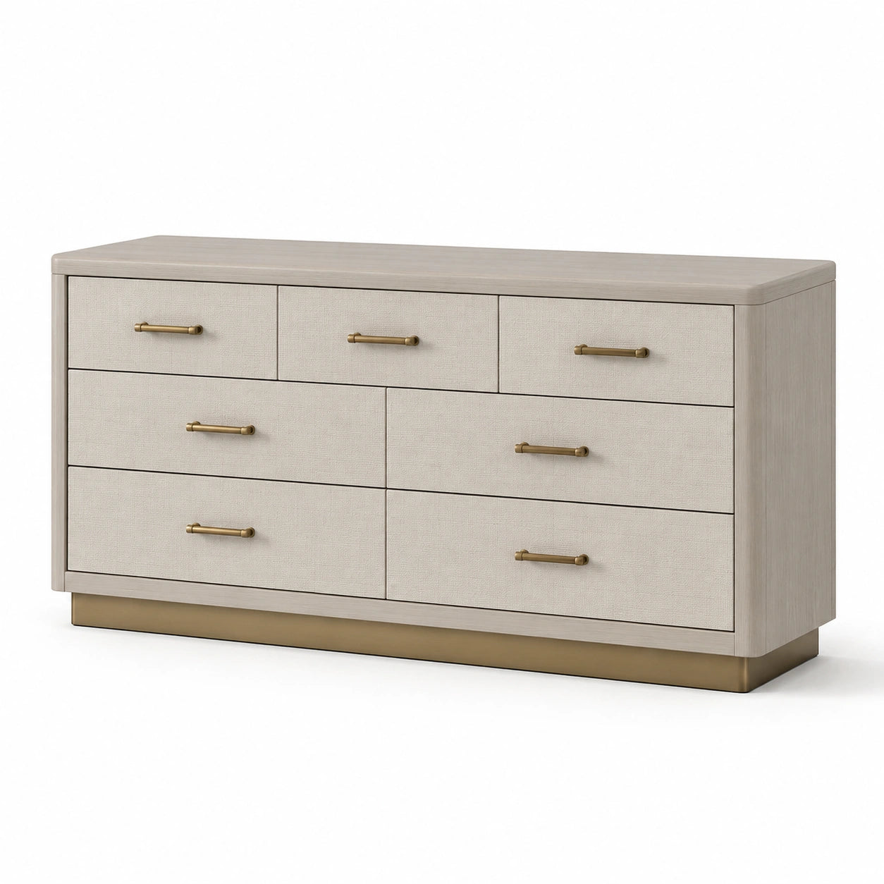 Cómoda de Madera con 7 Cajones y Tiradores de Latón Beige