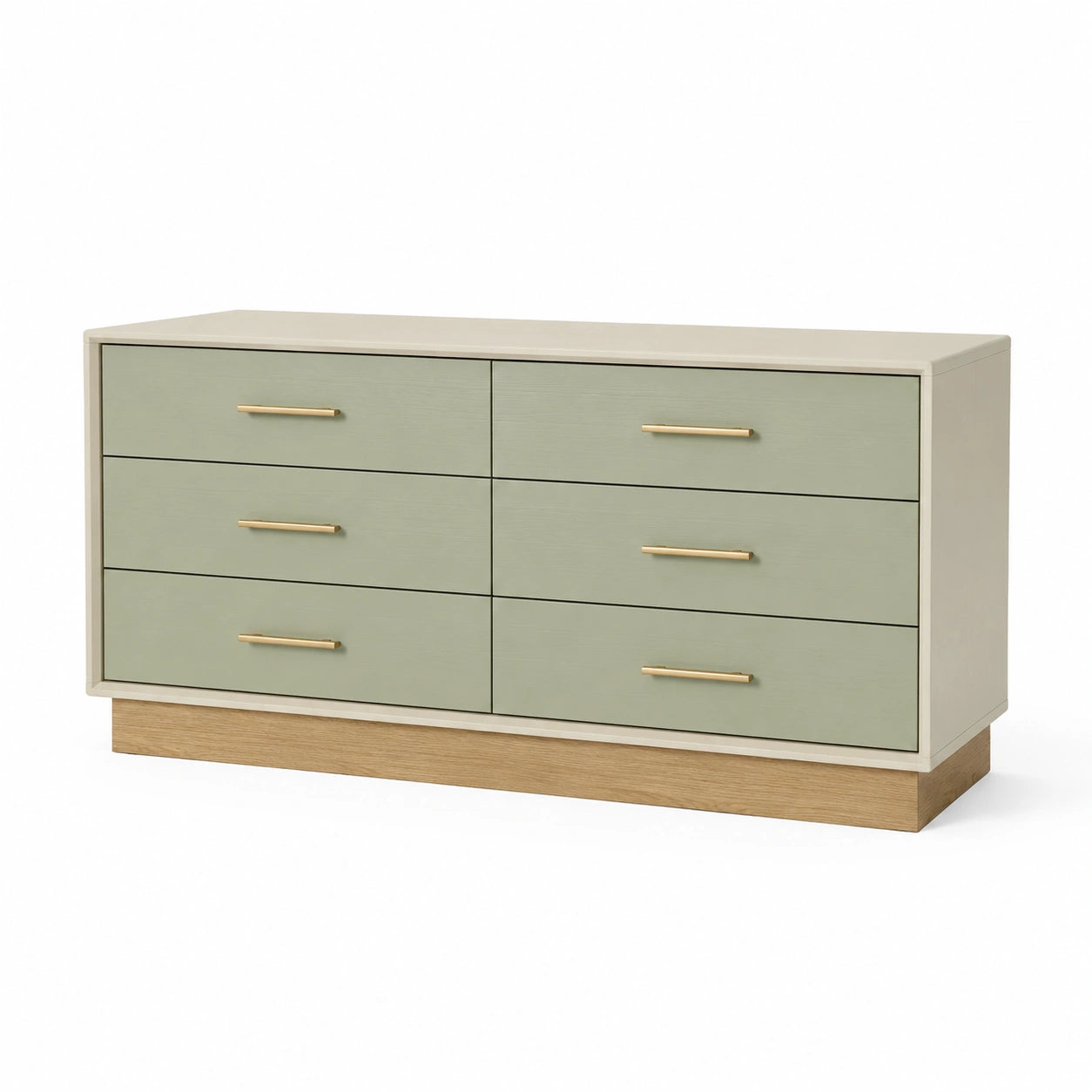 Cajonera de Madera con 6 Cajones Verde y Beige con Base de Roble