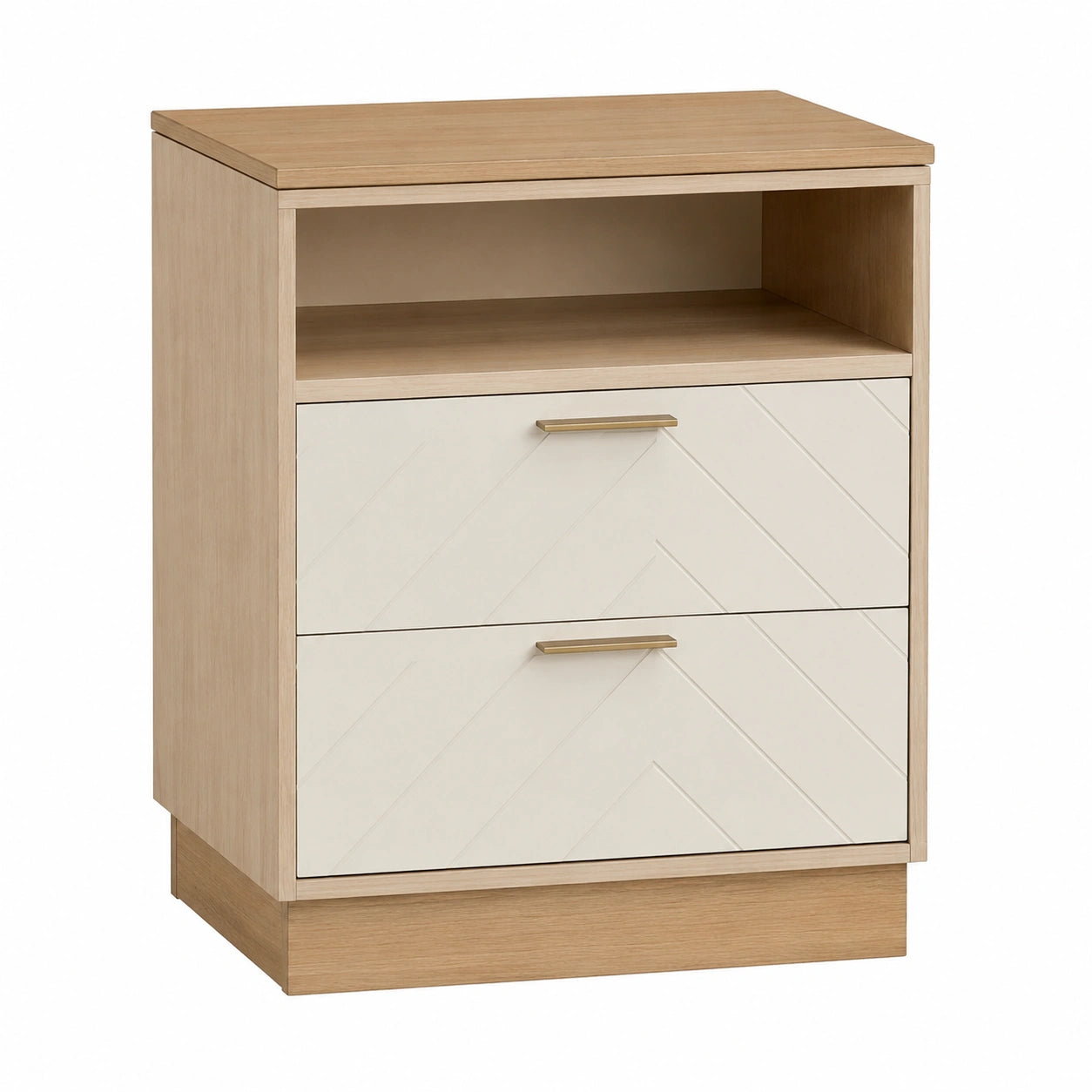 Mesita de noche de madera de roble con cajones de MDF laminado