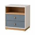 Mesa de Noche de MDF y Pino Blanco/Azul