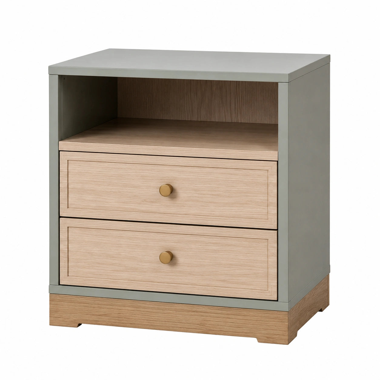 Mesita de Noche de MDF y Madera con 2 Cajones y Estante Gris