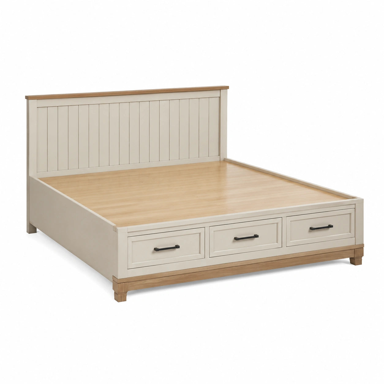 Cama de madera con almacenamiento y 3 cajones color Crema 200 cm x 160 cm