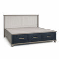 Cama de Madera con Cajones de Almacenamiento, Gris y Azul