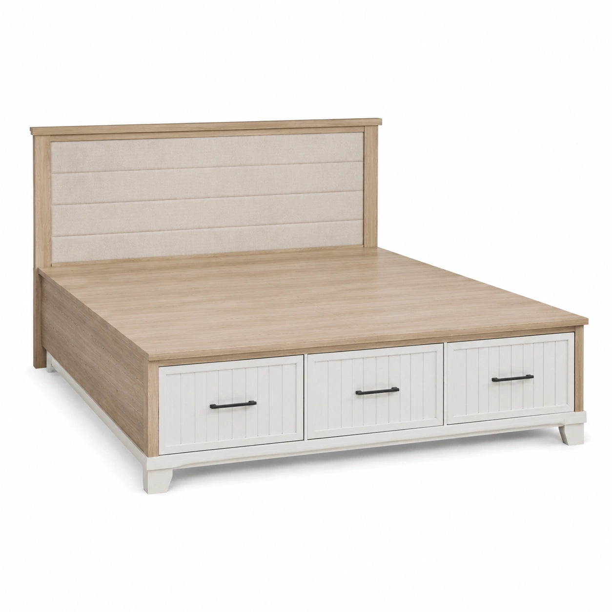 Cama de MDF con cabecero tapizado y cajones 200x160 cm