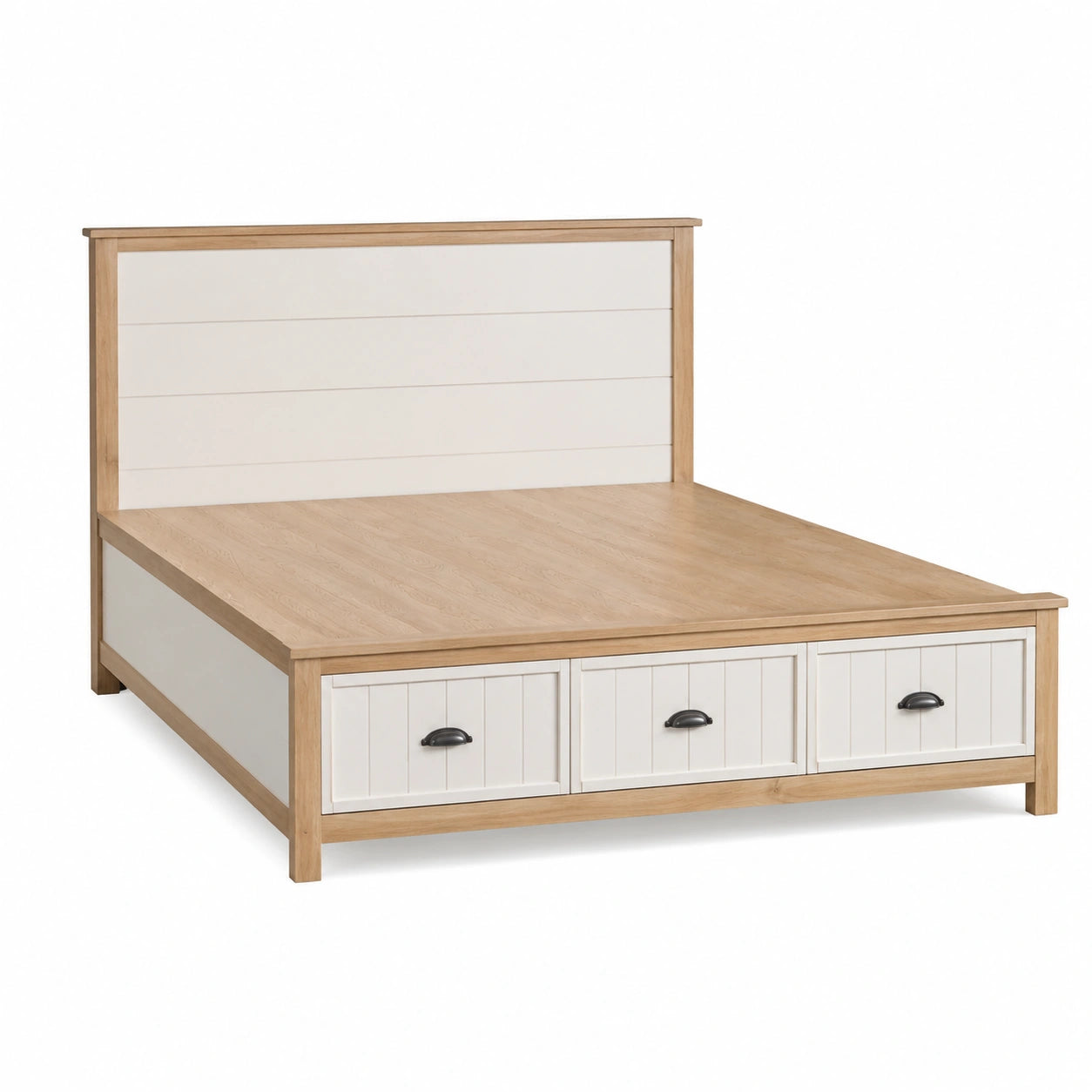 Cama doble de madera y MDF con cajones 200x160 cm
