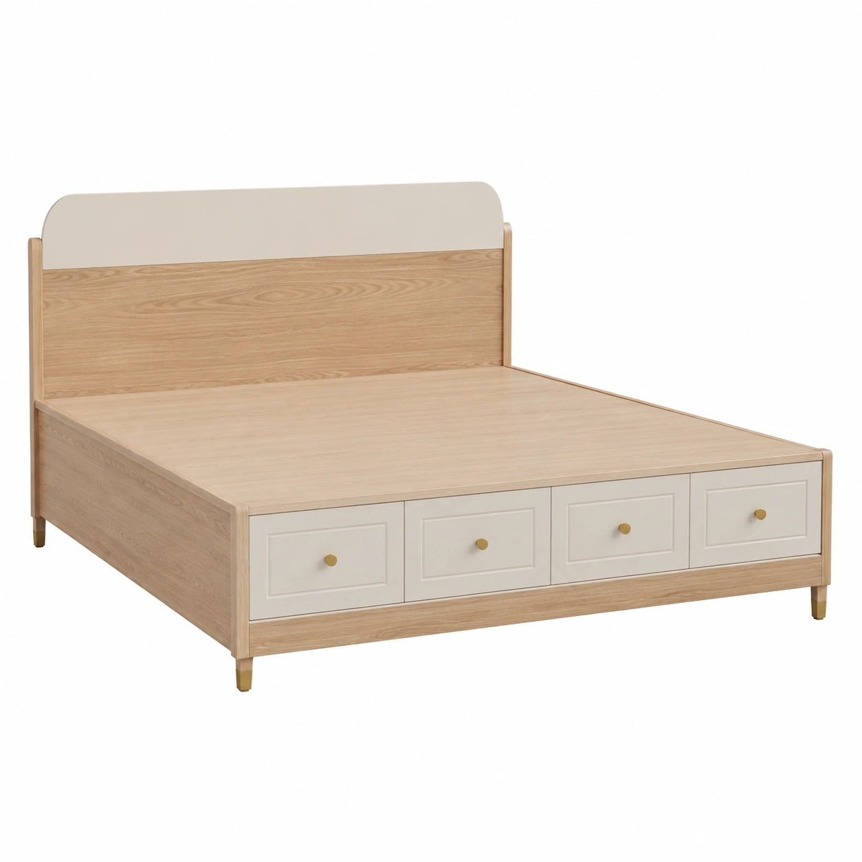 Cama de Matrimonio con Cajones de Madera de Roble y MDF Beige 200x160 cm