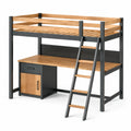 Cama alta de metal y madera con escritorio y escalera marrón/negro