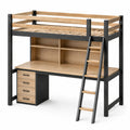 Cama alta de metal y MDF con escritorio y estantería