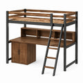 Cama Alta con Escritorio de Madera y Metal Marrón/Negro