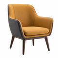 Sillón de poliéster amarillo mostaza y poliuretano negro con estructura de madera