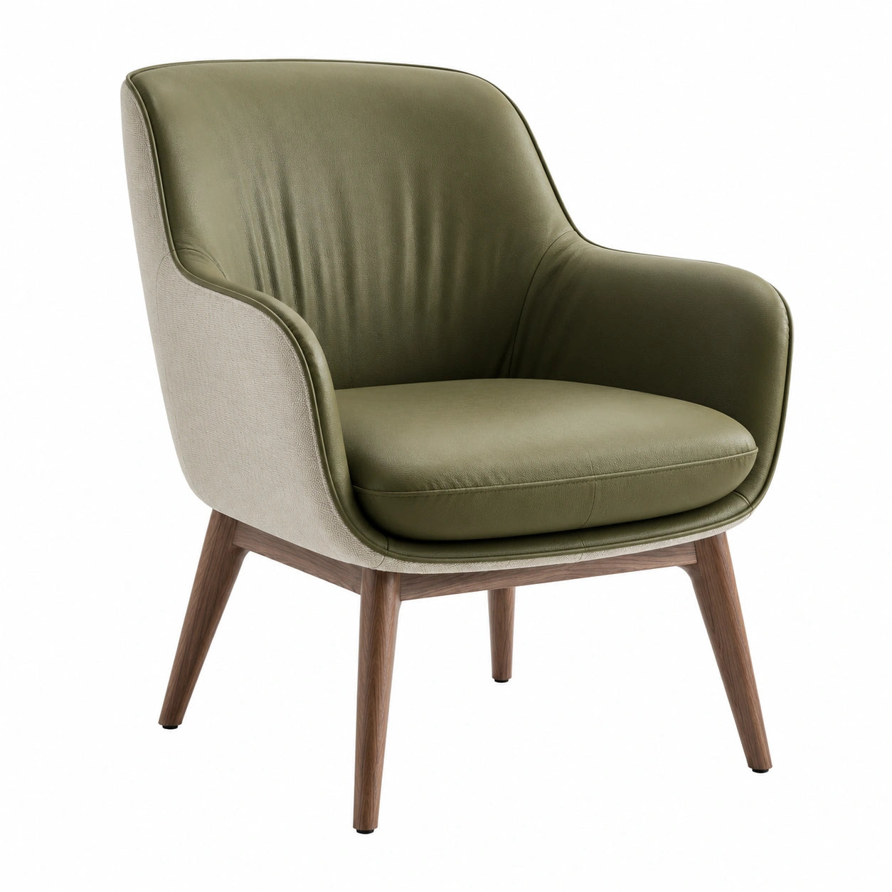 Sillón de Cuero PU Verde y Madera de Nogal