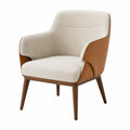 Sillón de Tela de Poliéster y Cuero PU con Patas de Madera