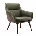 Sillón de piel sintética verde oliva con patas de nogal