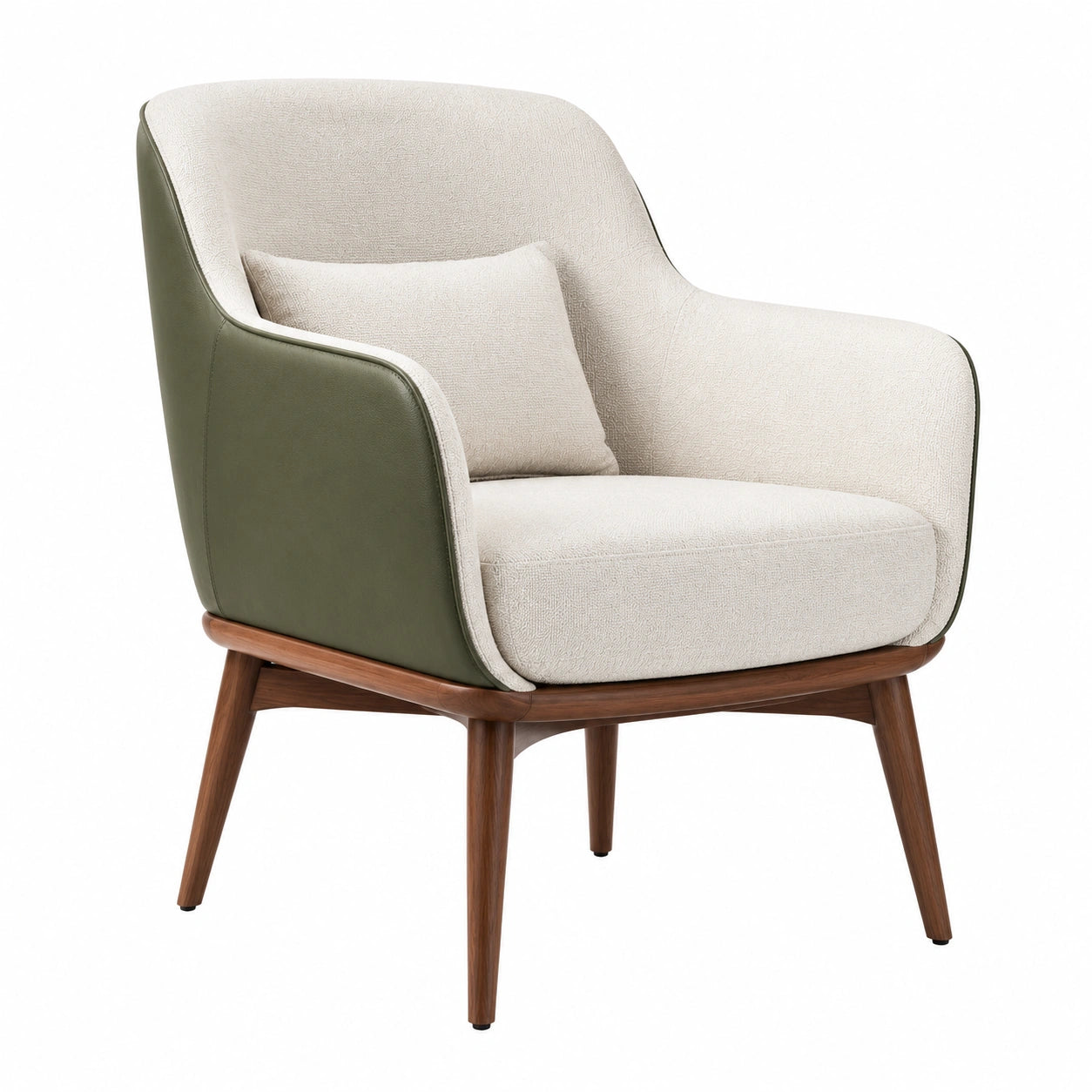 Sillón de madera con tela Beige y piel PU Verde
