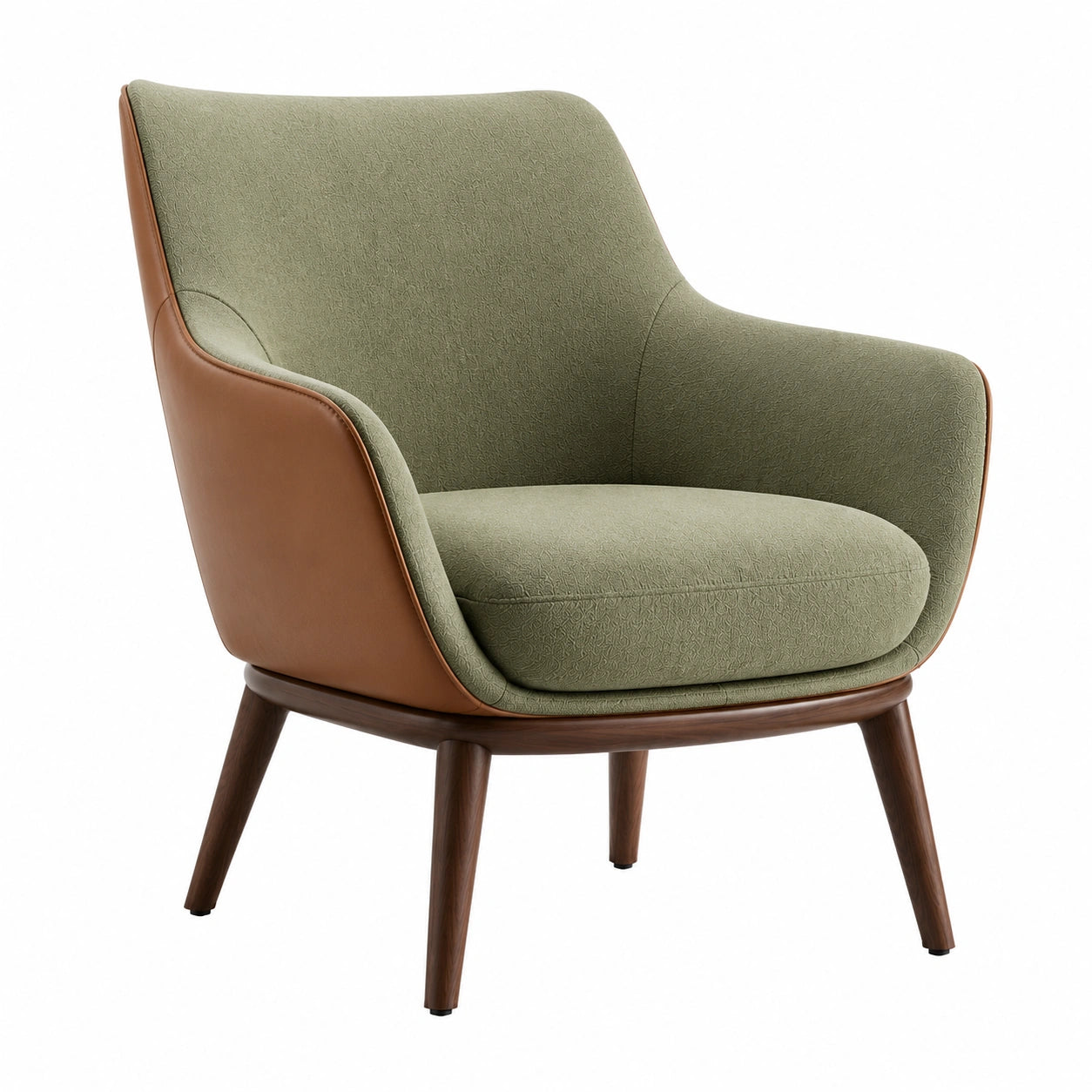 Sillón de Tela y Cuero con Patas de Madera
