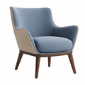 Sillón de Tela Azul y Beige con Patas de Madera