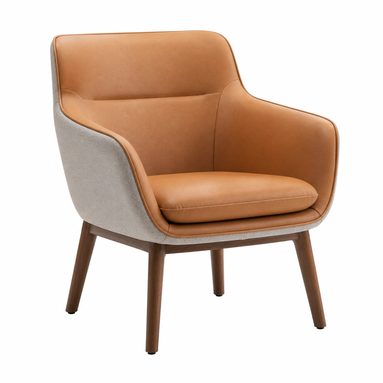 Sillón de cuero sintético y poliéster con patas de madera