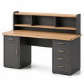 Escritorio de MDF y Acero con Cajones Negro y Madera