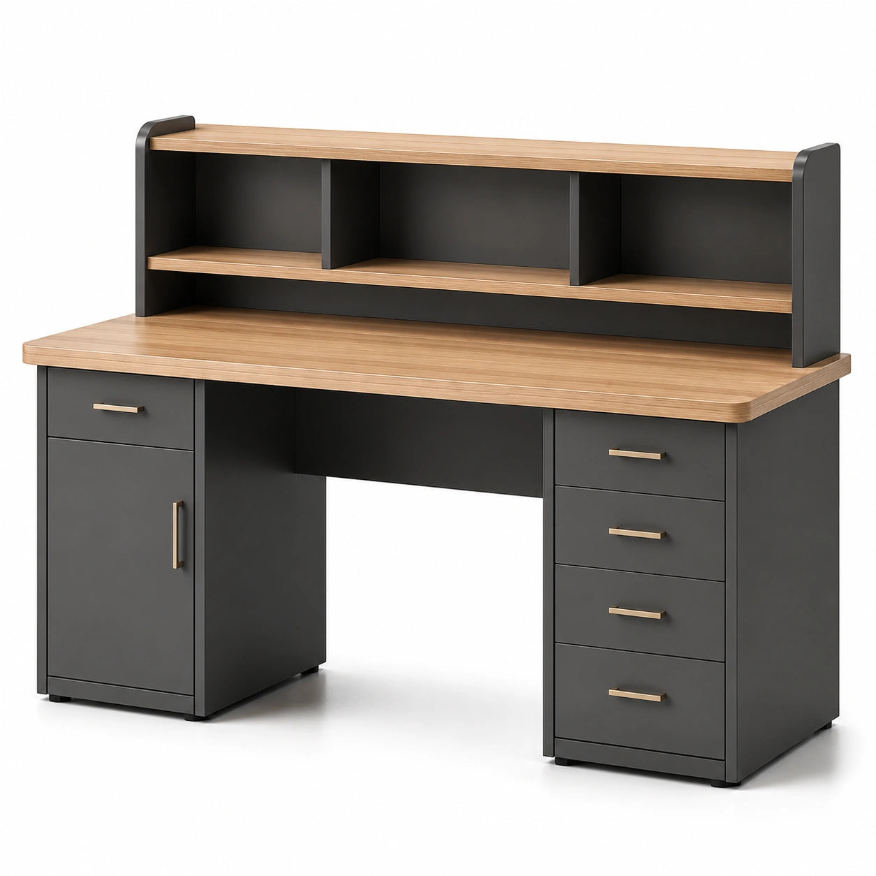 Escritorio de MDF y Acero con Cajones Negro y Madera