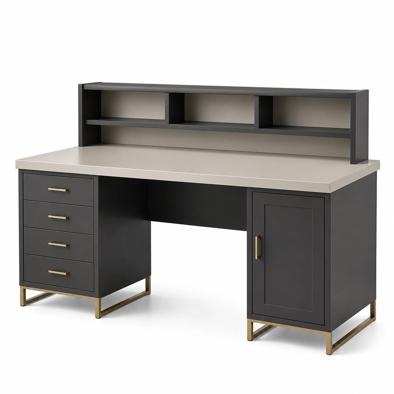 Escritorio de MDF con estantes y cajones metálicos Gris oscuro/Beige