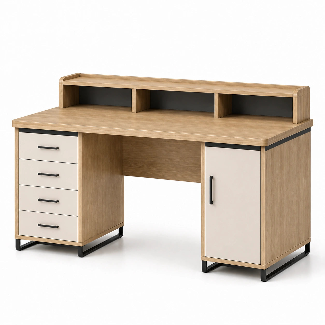 Escritorio de Madera con Almacenamiento de Melamina y Metal 140x60x90 cm