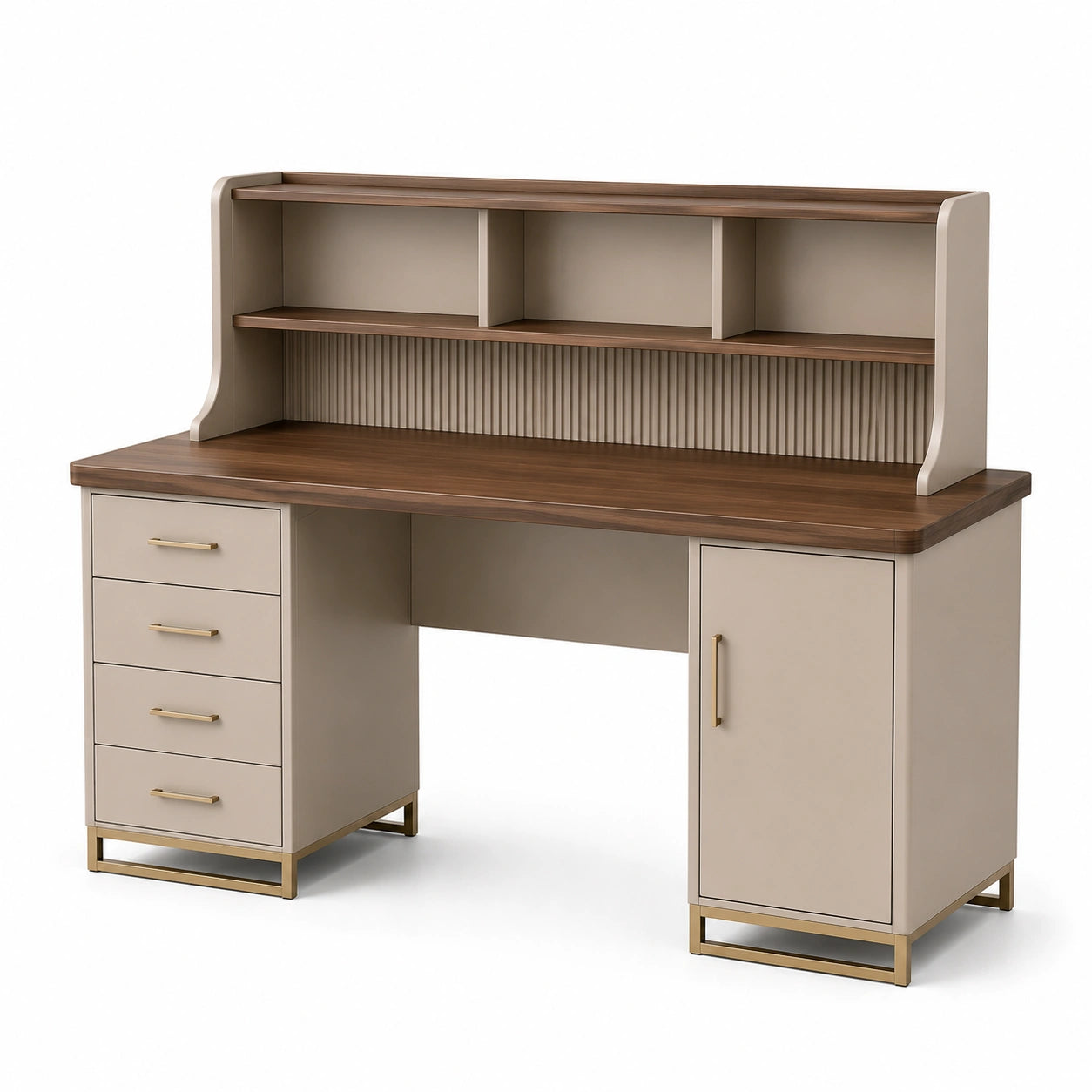 Escritorio de melamina con estantería y gabinete 120cm Beige/Marrón