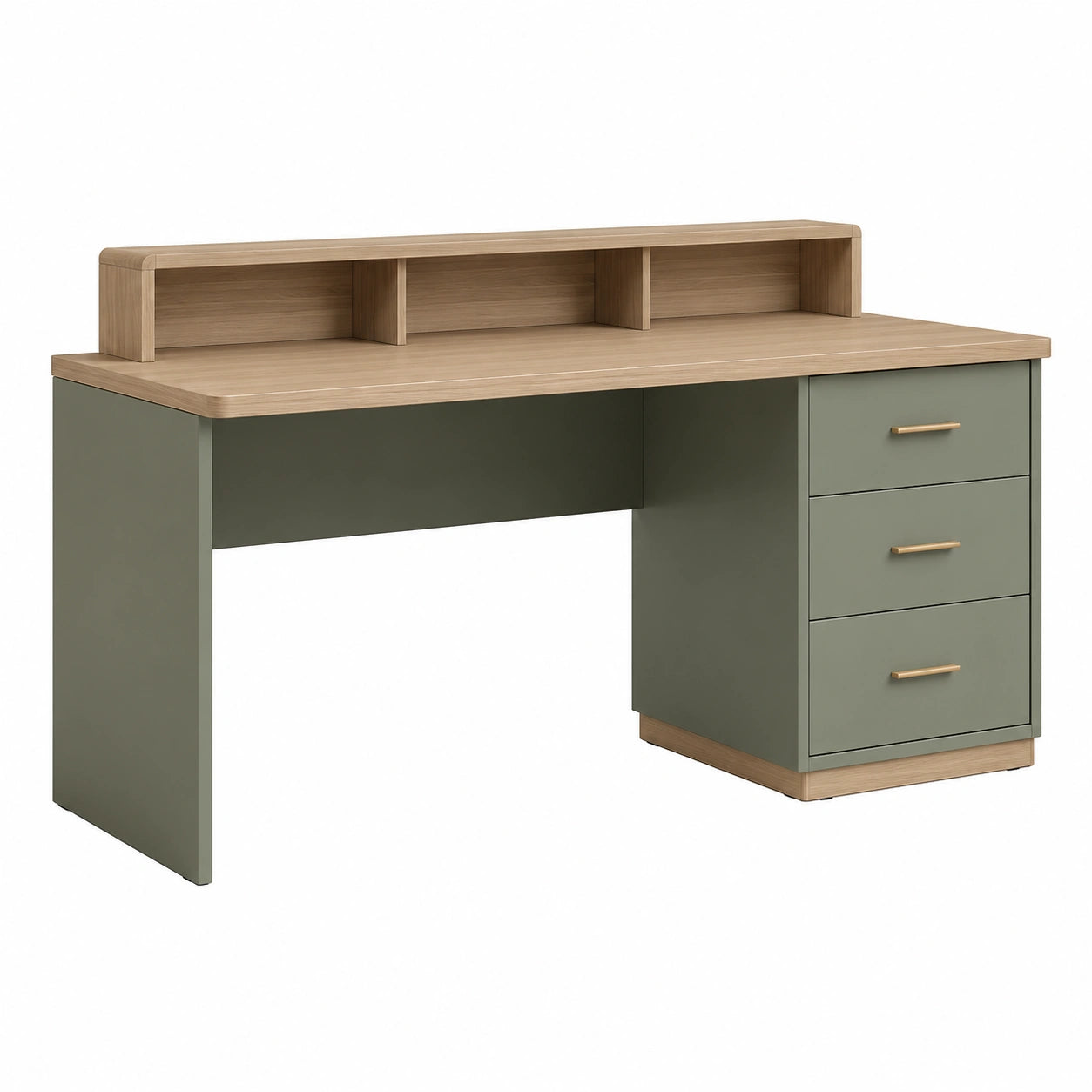 Escritorio de Madera y MDF con Cajones Verde y Natural 140x60x75 cm