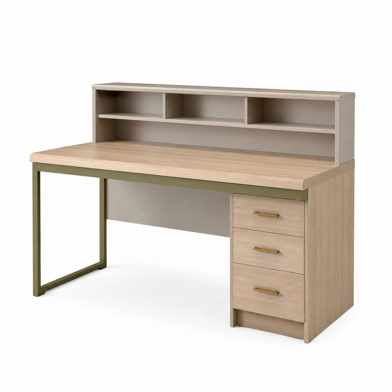 Escritorio de Madera y Metal con Estantería y Cajones