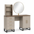 Tocador de Madera y Metal con Espejo Redondo Beige/Dorado