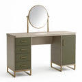 Tocador de Metal y MDF con Espejo Redondo Beige y Verde
