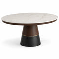 Mesa de comedor redonda de mármol y madera