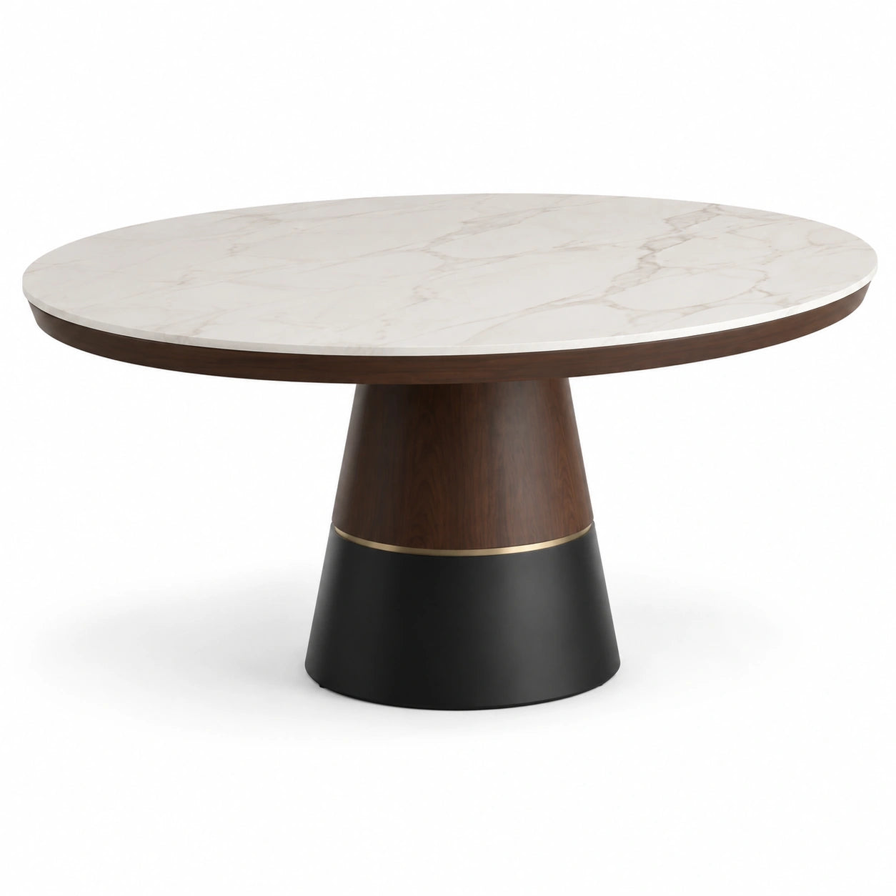 Mesa de comedor redonda de mármol y madera