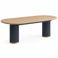 Mesa de comedor ovalada de madera y metal azul 200x100x75 cm