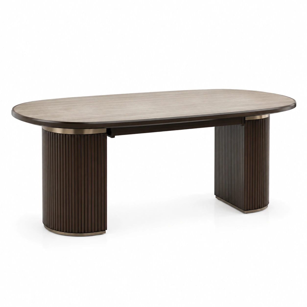 Mesa de Comedor Ovalada de Madera Marrón con Detalles en Metal