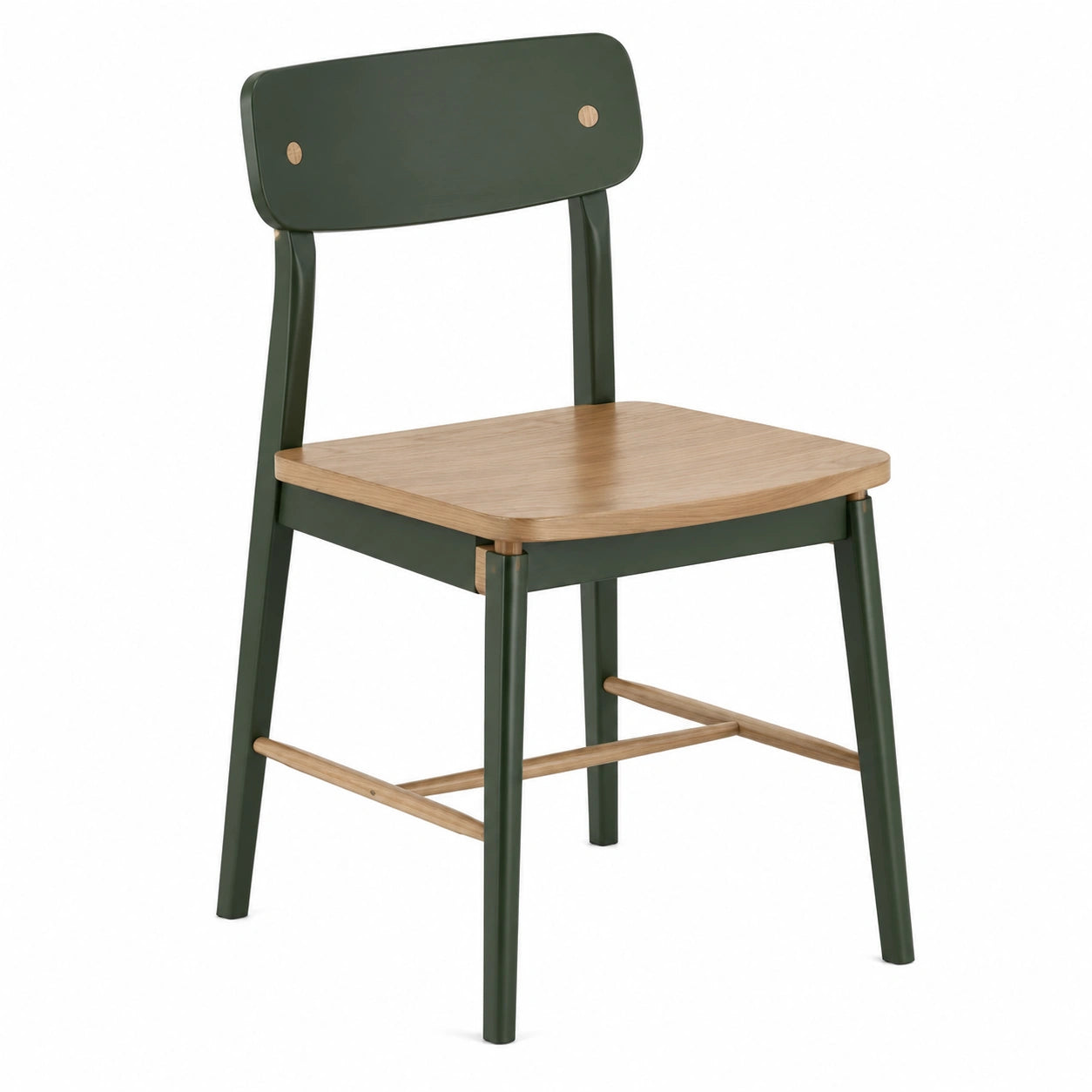 Silla de madera de roble y metal verde