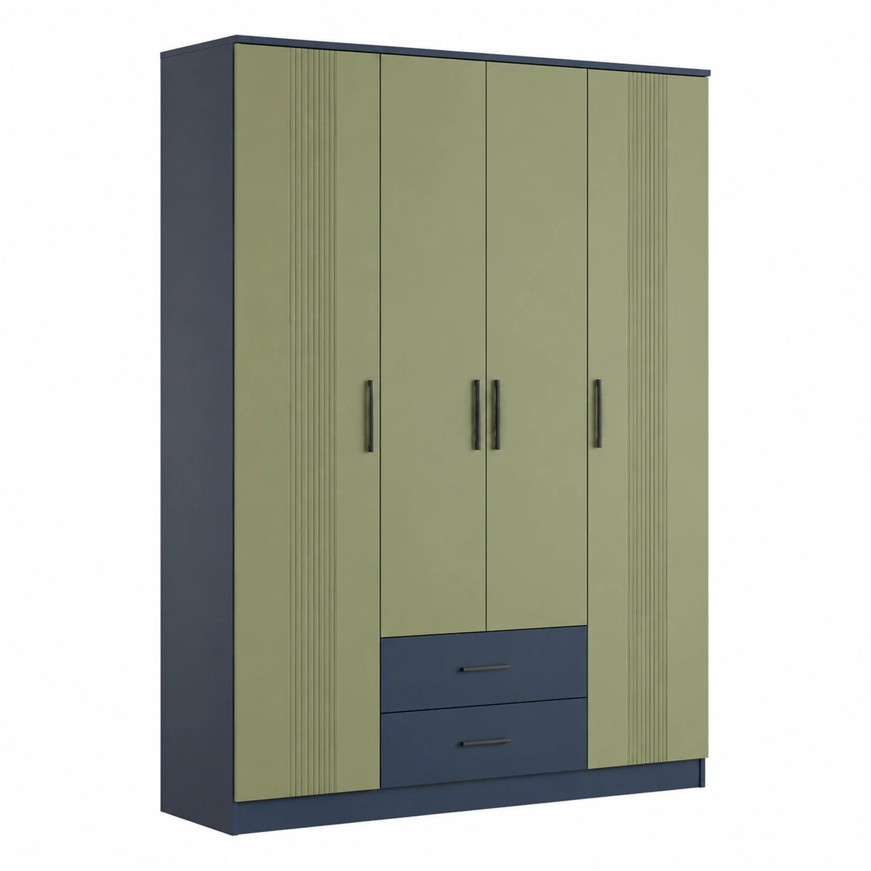Armario de Madera con 4 puertas y 2 cajones Verde/Marino 200 cm