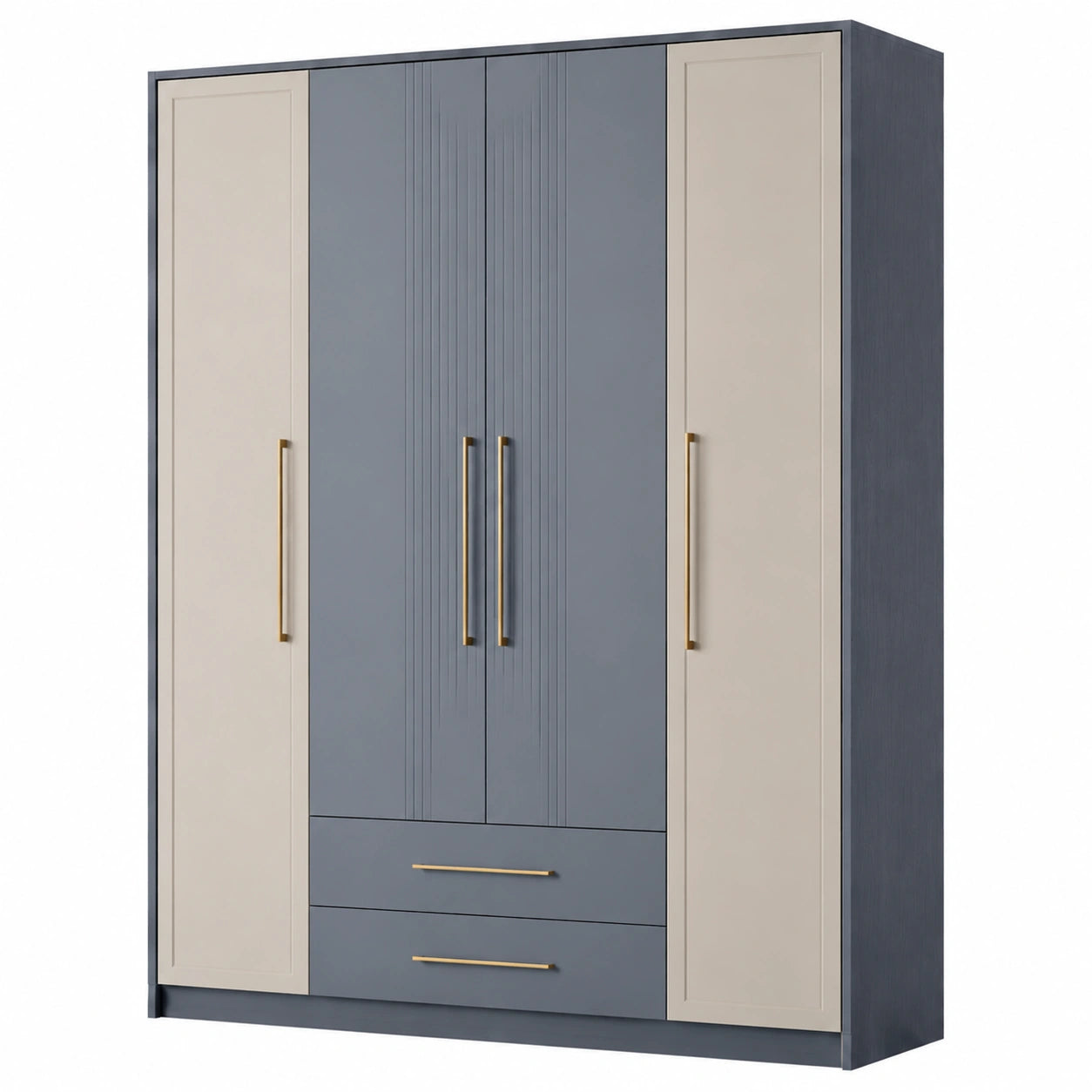Armario de MDF con 4 puertas y 2 cajones Azul y Beige 200x180x60 cm