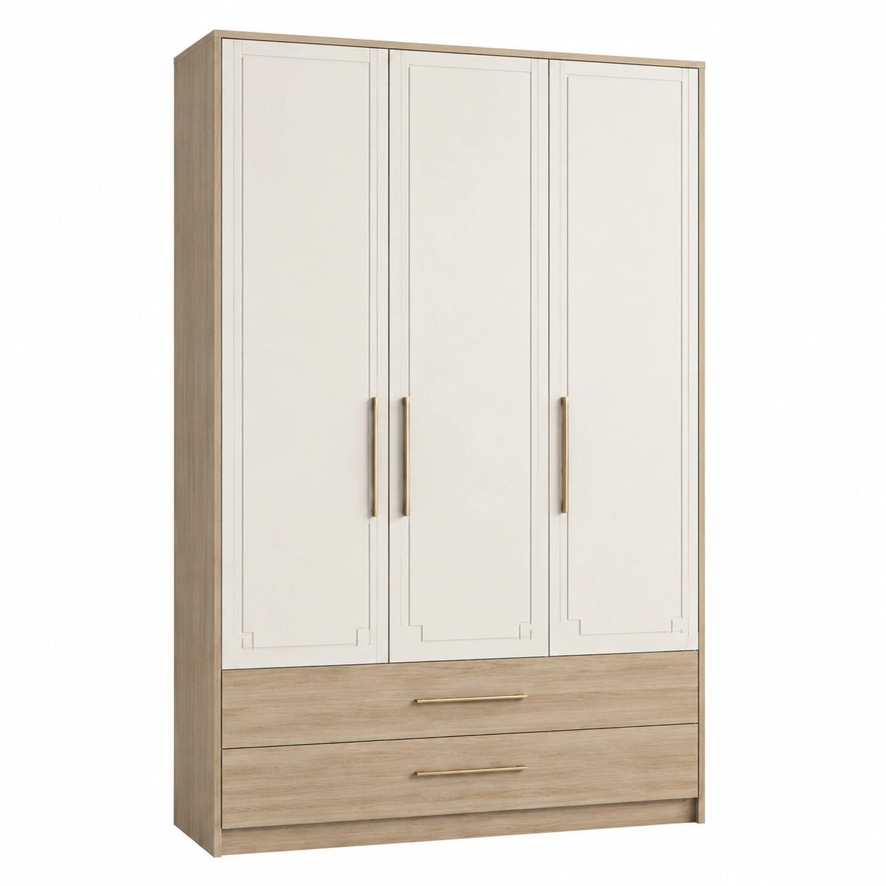 Armario de Tres Puertas de Madera Beige con Cajones