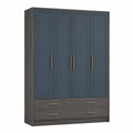 Armario de 4 puertas de Madera Contrachapada Azul y Gris con Cajones
