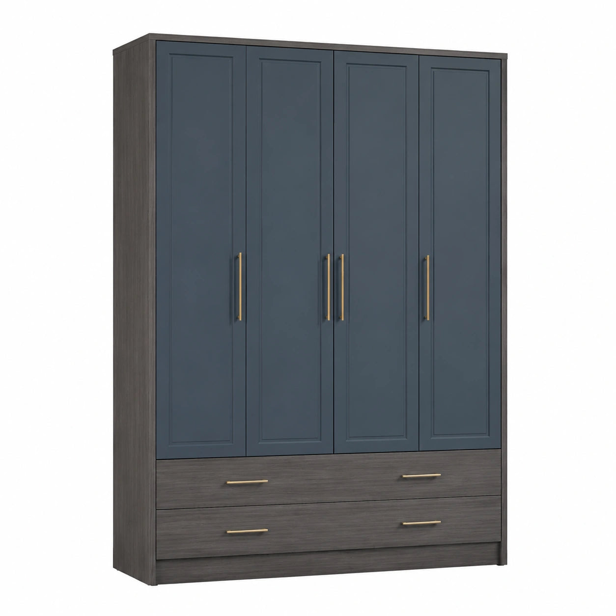 Armario de 4 puertas de Madera Contrachapada Azul y Gris con Cajones