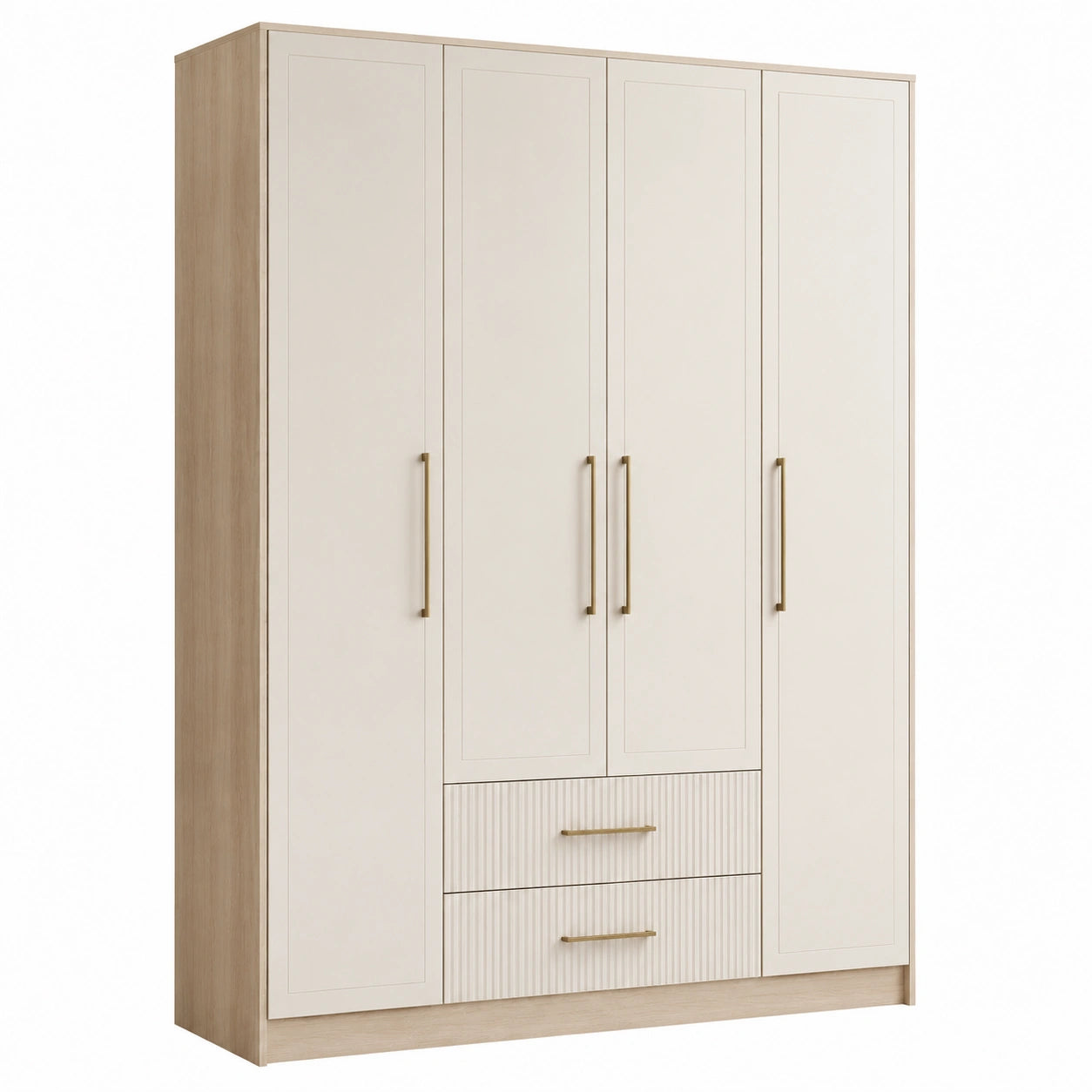 Armario de 4 puertas y cajones en madera y color crema