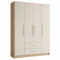 Armario de 4 puertas y 2 cajones en madera laminada beige 200x150x50 cm
