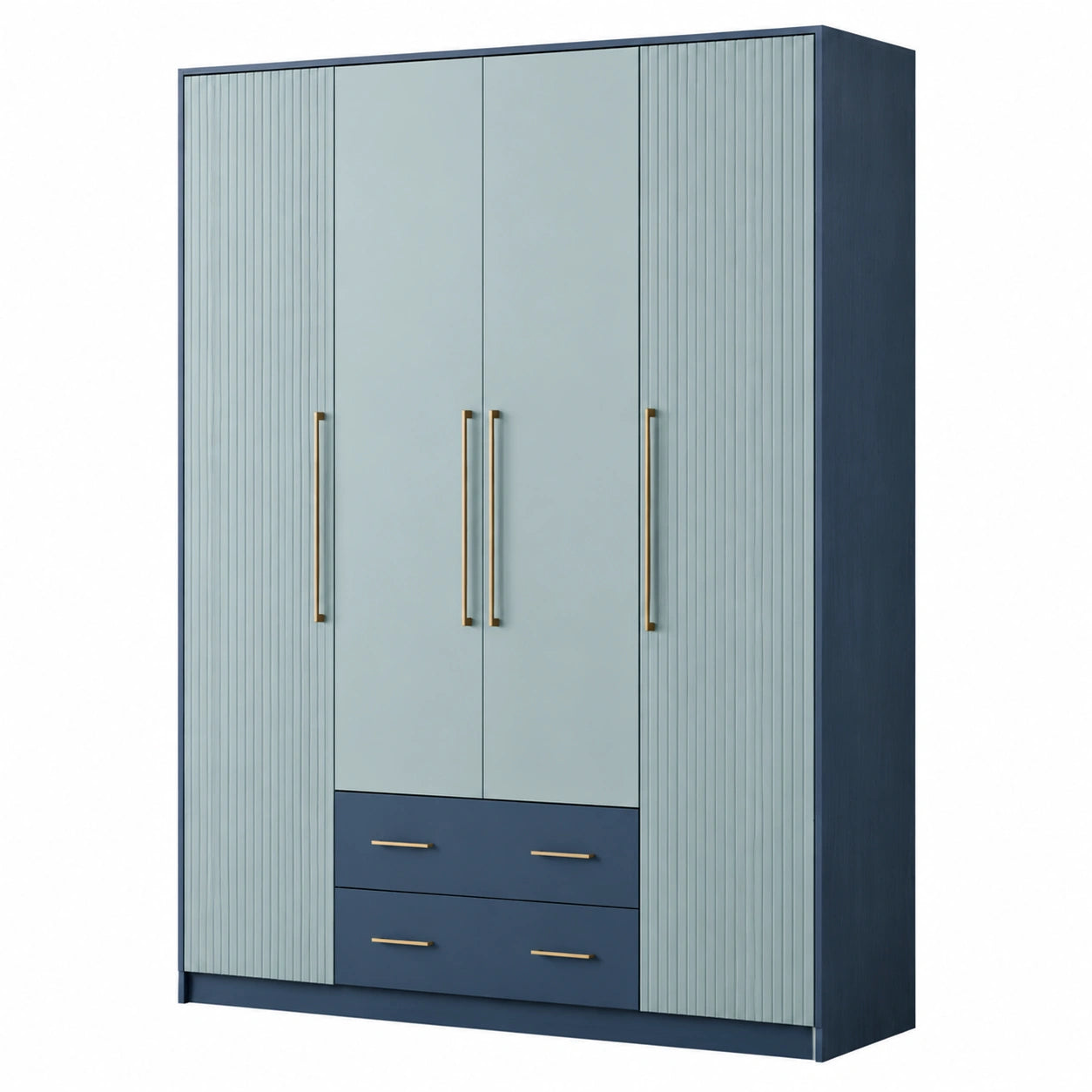 Armario de Madera MDF con 3 Puertas y 2 Cajones Azul