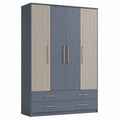 Armario de madera con 3 puertas y 2 cajones azul y beige