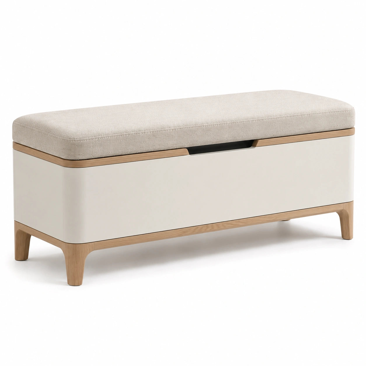 Banco de almacenamiento de madera y lino beige