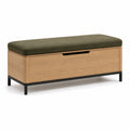 Banco de madera con cojín de lino verde 120x45x40 cm